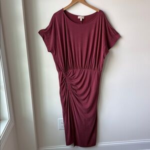 Moulinette Soeurs Anthropologie Etta Ruched Midi Dress Jersey Stretch Size XL